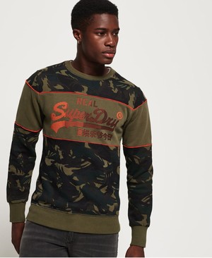 Superdry Vintage Logo Camo Panel Férfi Ugró Olivazöld | GAVJK3178